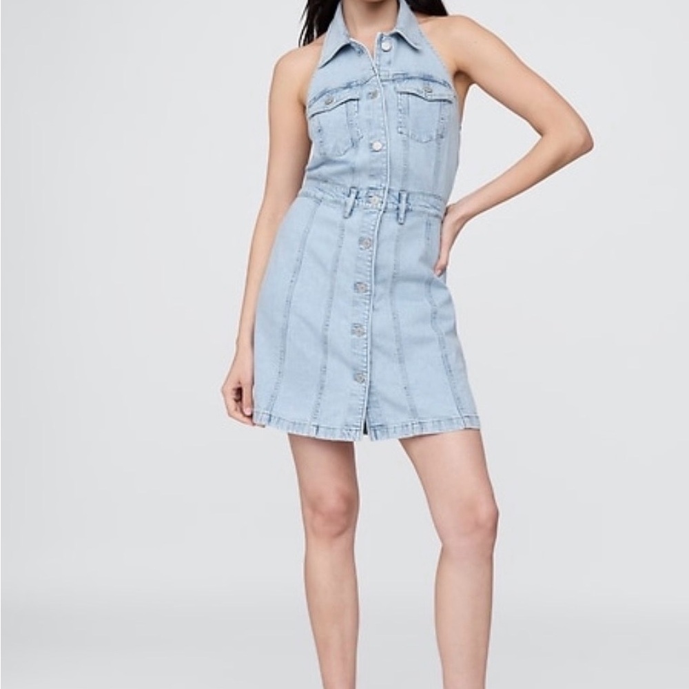 GAP Light Blue Denim Halter Button Dress